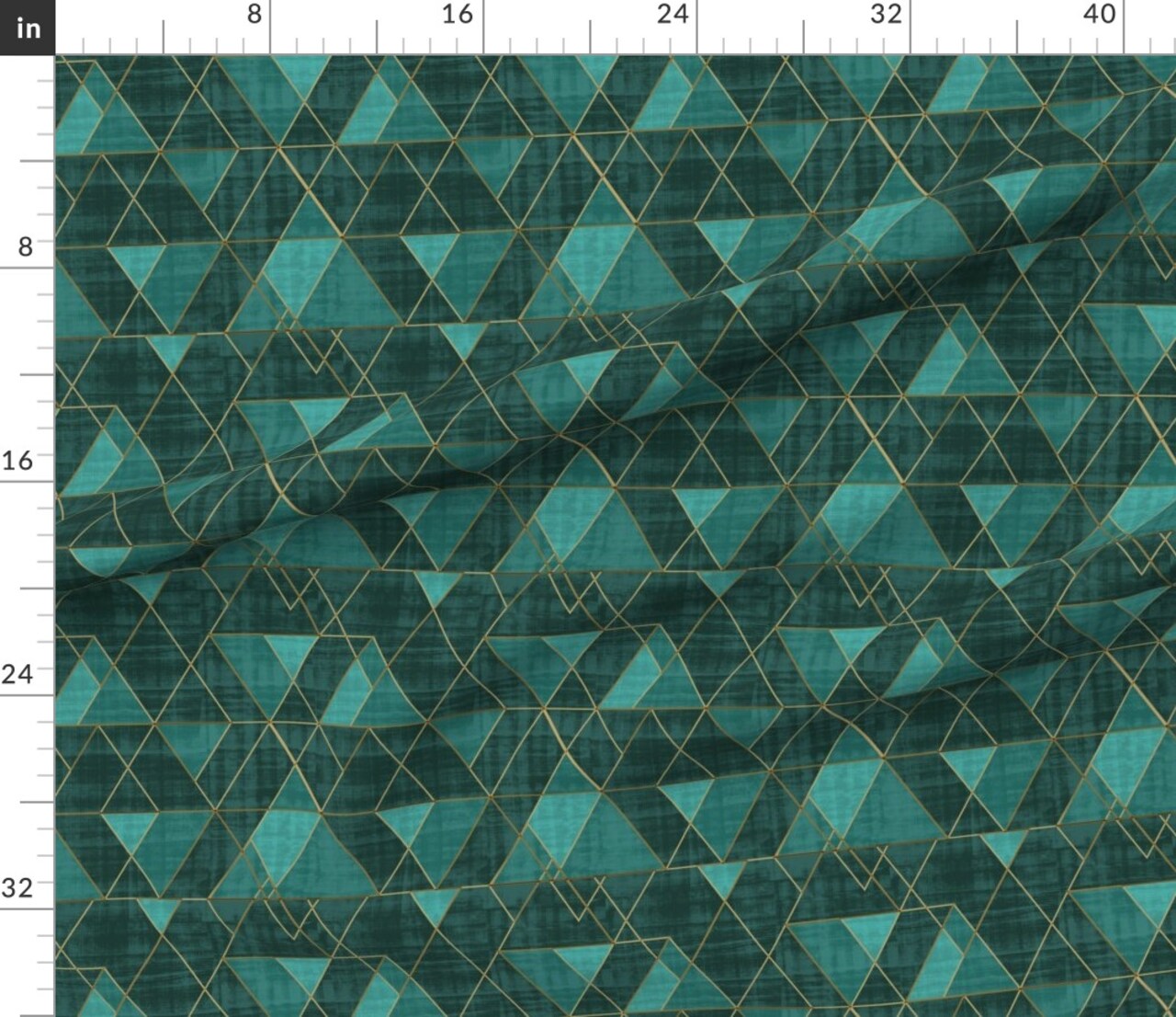 Geometric Modern Triangles Abstract Blue Green Gold Boho Glam Custom Printed Fabric by Spoonflower Various Fabrics by the Yard or Fat Quarter